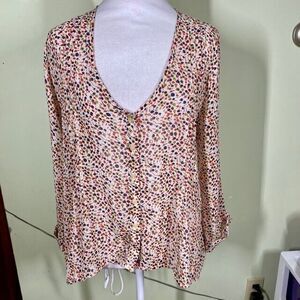 Kirra Womens Sz M Multicolor Pintuck Semi Sheer 3/4 Sleeve Blouse Peasant Fairy